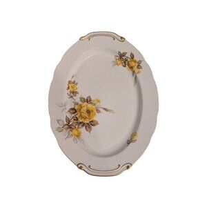 Vintage Sango China Oval Serving Platter Gold Trim Yellow Rose Design